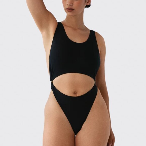 BRANDON BLACKWOOD Black Cutout One-Piece Monokini Swimsuit - Picture 1 of 4